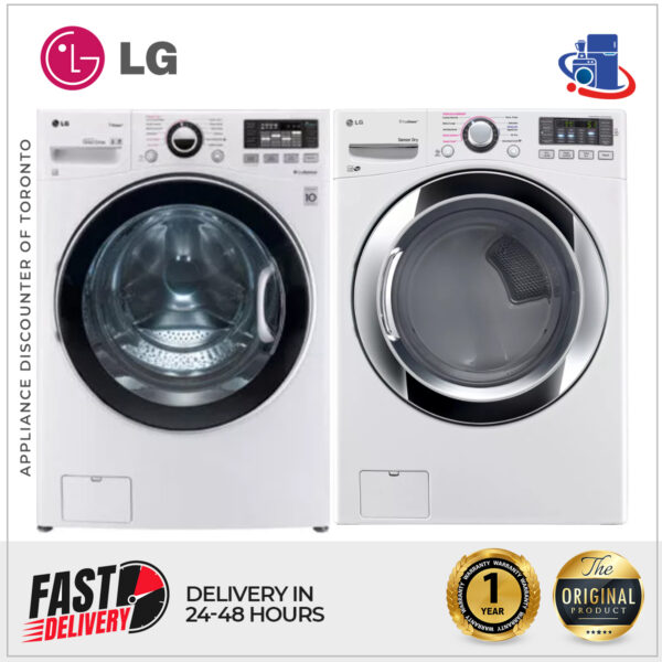 LG 4.0 cu. ft. Front Load Washer & 7.4 cu. ft. Electric Dryer with Advanced Fabric Care (Models WM3470HWA & DLEX3370W)